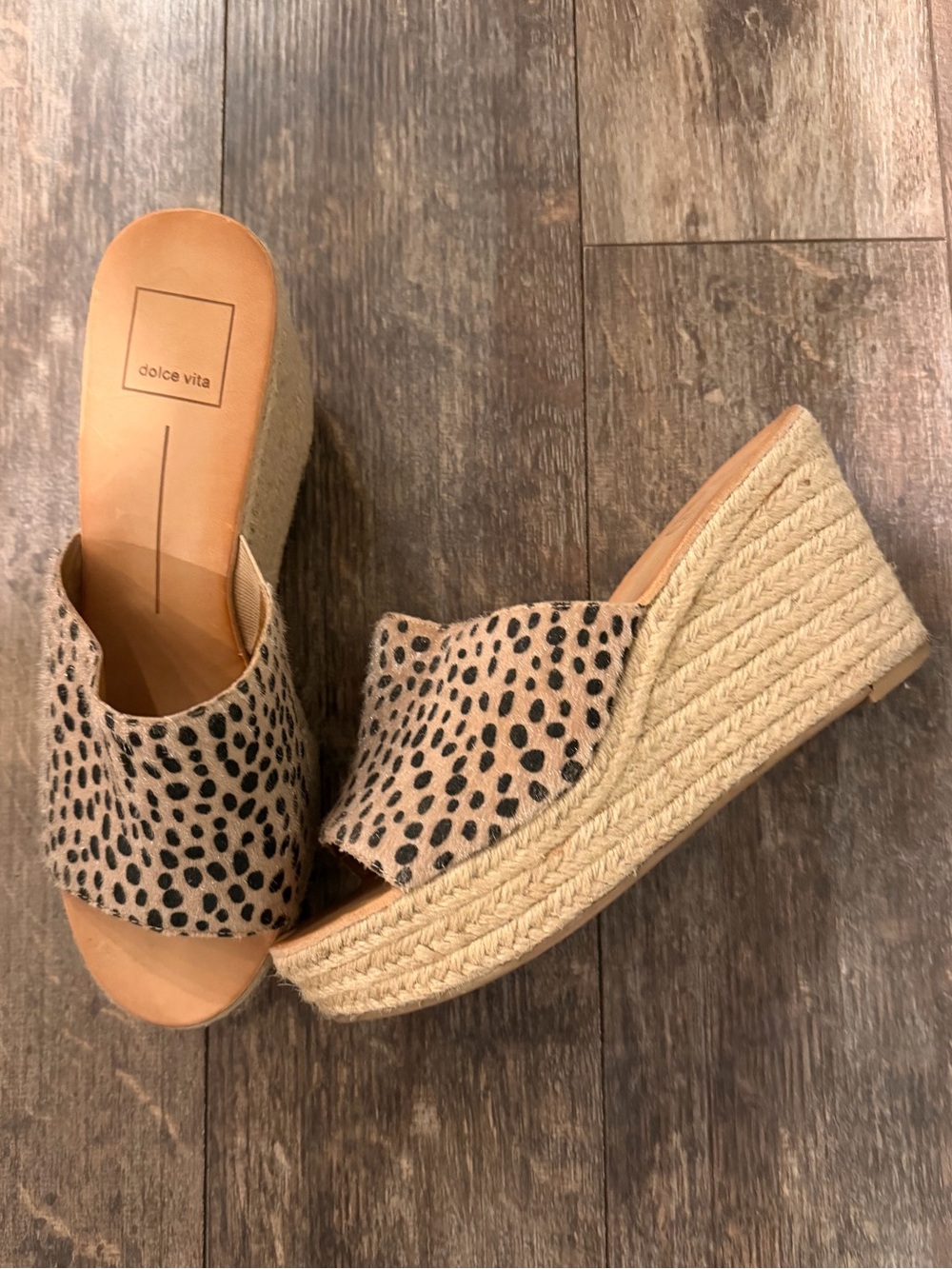 Dolce Vita Tan and Black Cheetah-Print Slip-On Wedge Mules - Picture 2 of 3